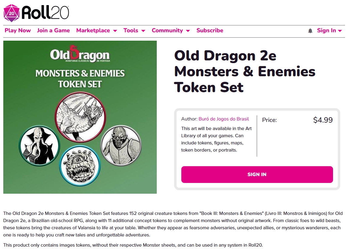 Conjunto de Tokens Monstros & Inimigos Old Dragon 2e