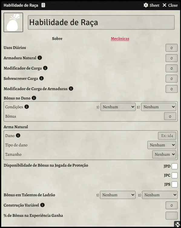 Ficha de Habilidade de Raça
