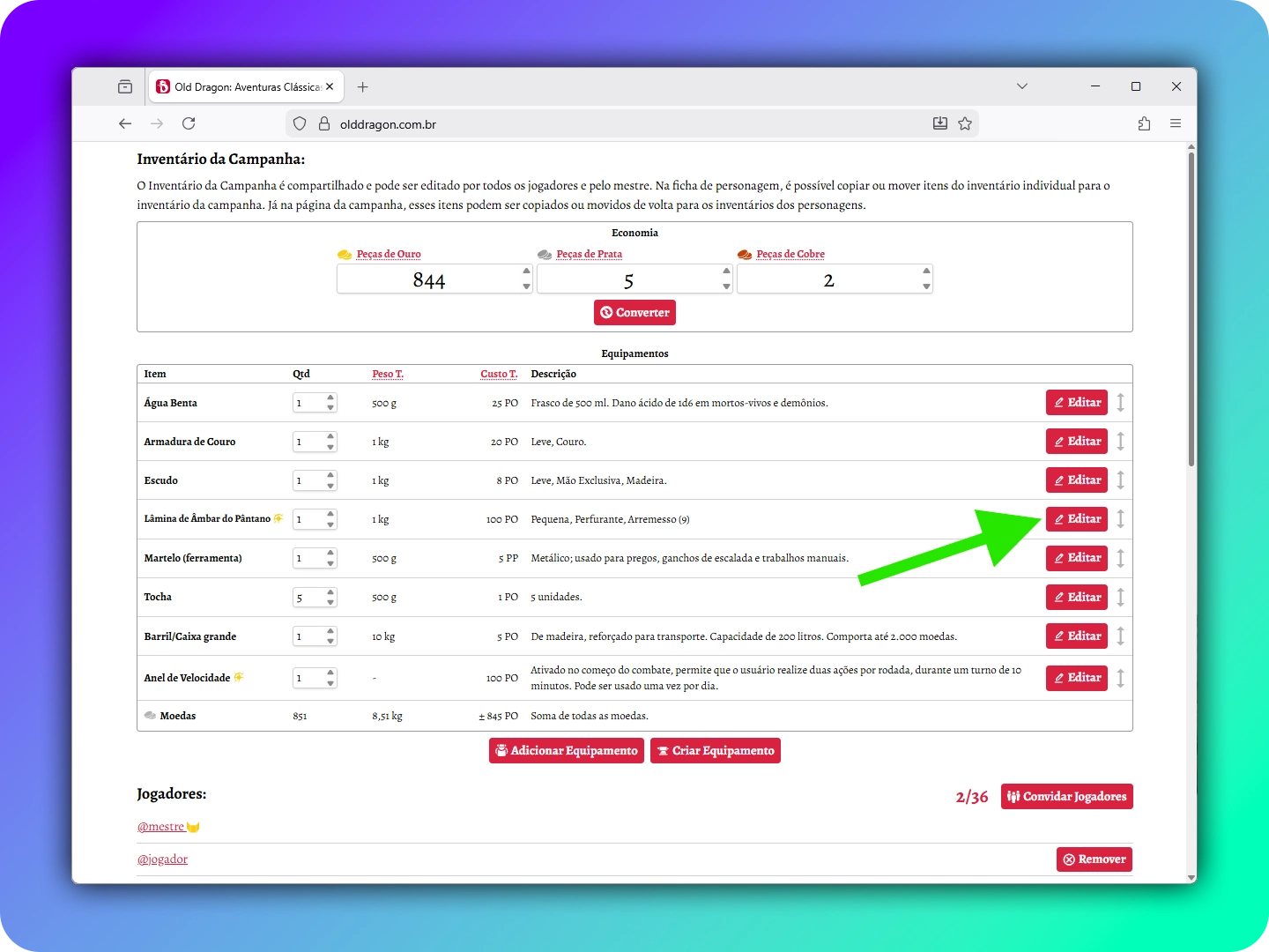 Inventário da Campanha